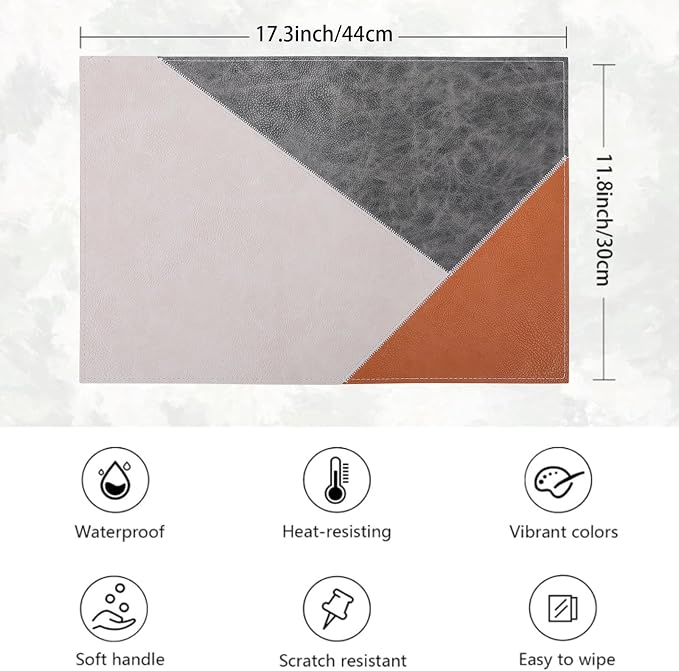 PU Placemats Set of 6 Wipeable, Geometric Pattern Faux Leather Placemat - Image 4