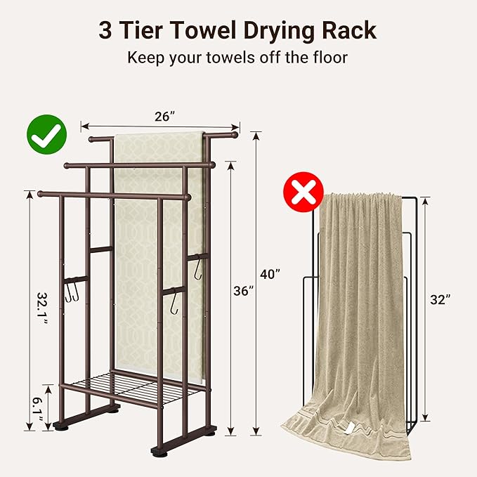 ELYKEN 3 Tier Standing Towel Rack, Freestanding Floor Towel Rack - Image 3