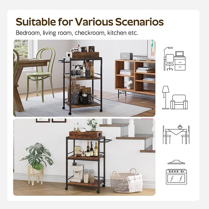 3-Tier Bar Cart for The Home, Rolling Cart - Image 8
