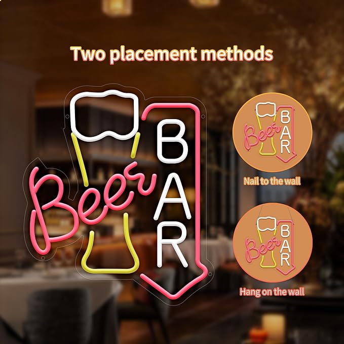 Beer Bar Neon Sign for Wall Decor, USB Powered Beer Bar Led Sign, Reusable - Image 2