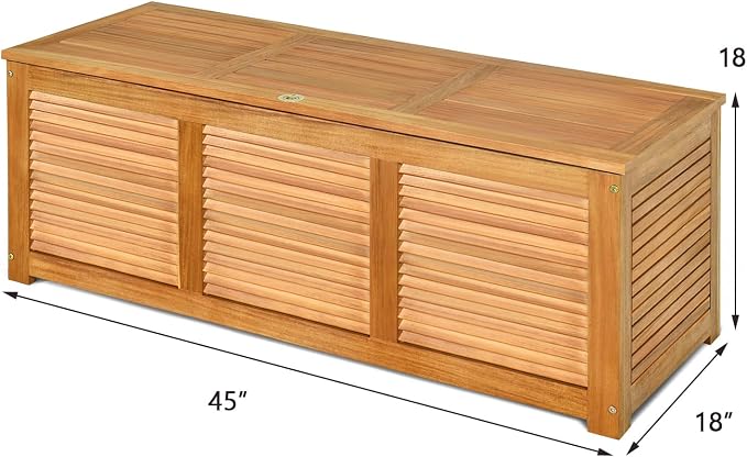 HAPPYGRILL 46 Gallon Acacia Wood Deck Box, Outdoor Storage Box Garden Tools Box - Image 8