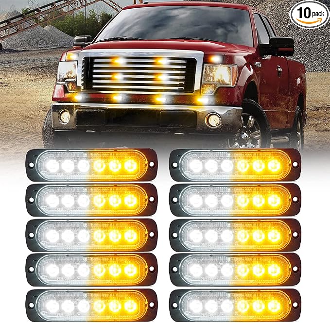 Xprite 10PCS LED Emergency Strobe Lights, Amber White 12-LED Surface Mount by Xprite