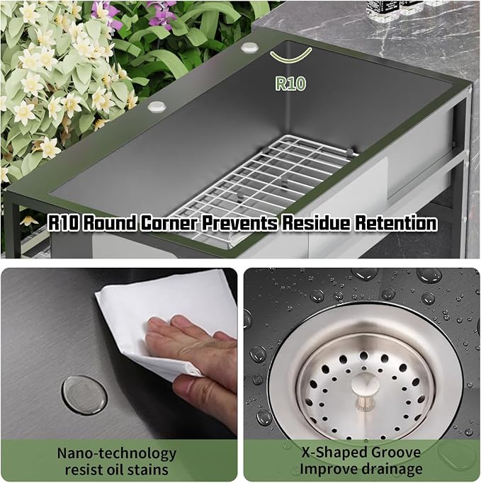 Black 33x19 Inch Freestanding Utility Sink-Stainless Steel Laundry Sink - Image 3