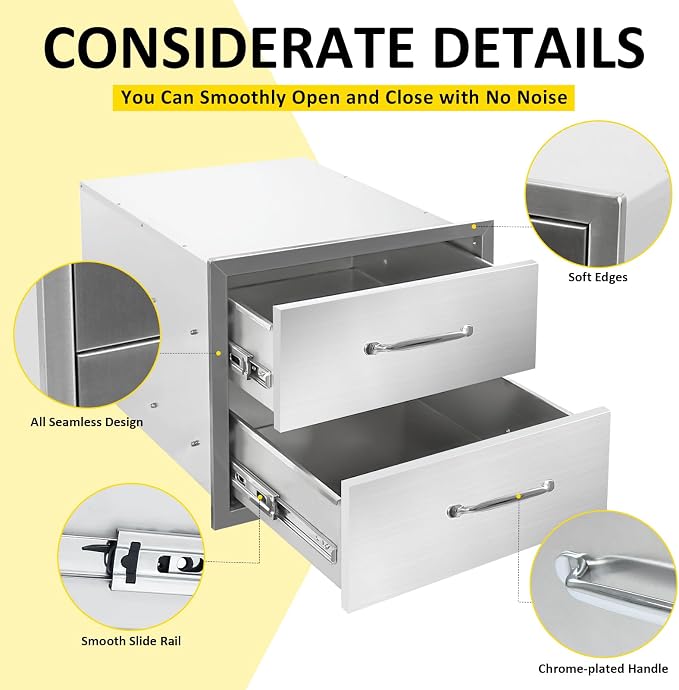 Outdoor Kitchen Drawers 18" W x 15" H x 23" D Flush Mount Double layer BBQ - Image 4