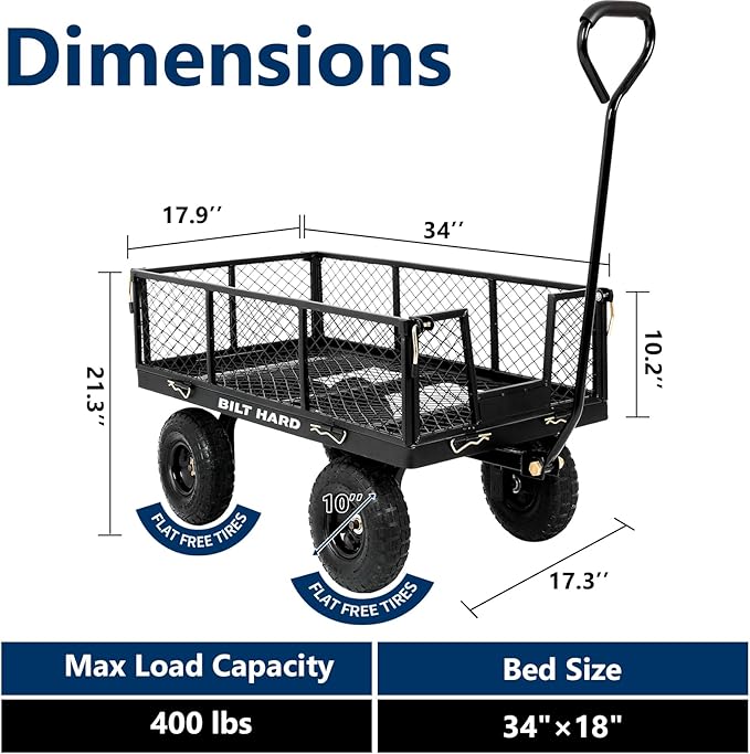 BILT HARD 10" Flat Free Tires Heavy Duty Garden Cart - Image 5