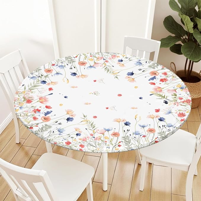 Spring Summer Floral Round Fitted Tablecloth - Image 2