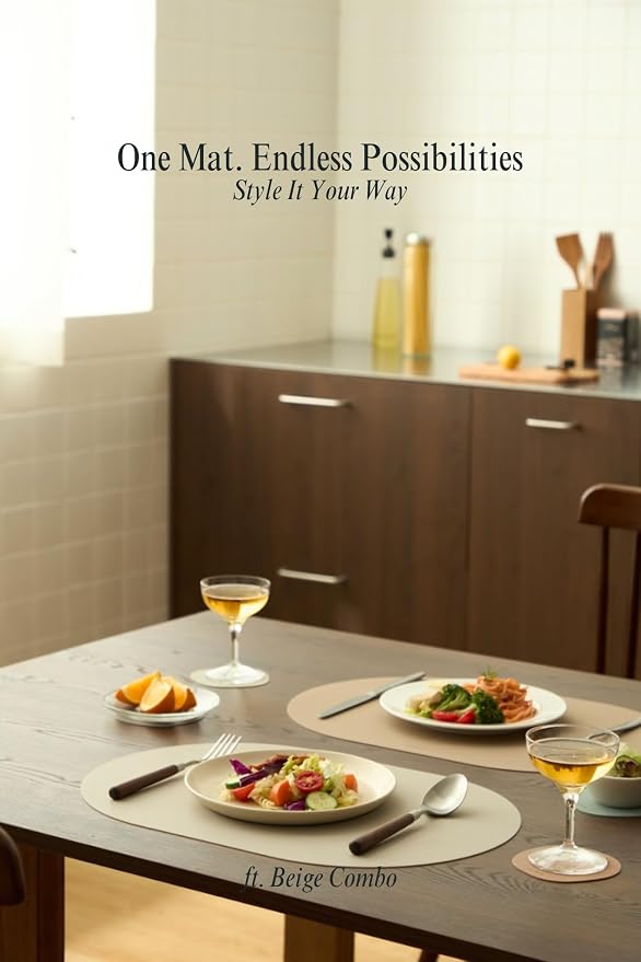 Beige Oval Silicone Placemats Set of 6 – Heat Resistant, Waterproof - Image 6
