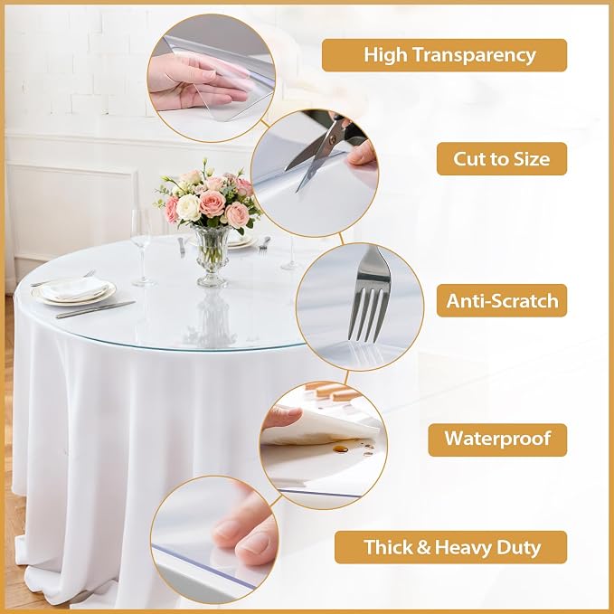 Round Clear Table Cover Protector 28 Inch - 2mm Thick Waterproof PVC Furniture - Image 3
