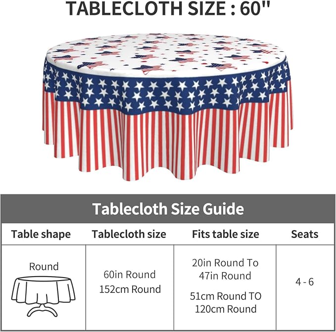 American Flag Round Tablecloth 4th of July American Flag 60 Inch Waterproof - Image 5