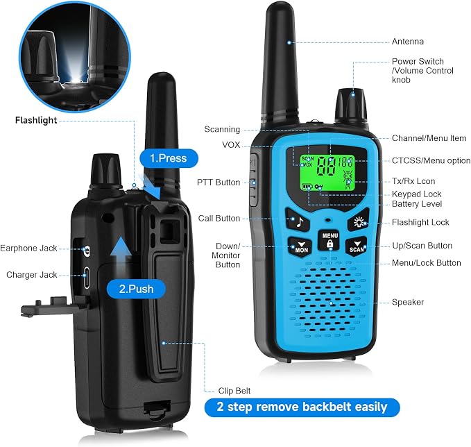 Walkie Talkies for Adult Long Range, 6 Pack Rechargeable 2 Way Radios, LED - Image 2