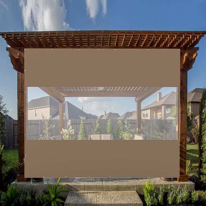 Domi Heavy Duty Outdoor Clear Panel Curtain, 18 oz Waterproof PVC Polyester - Image 2