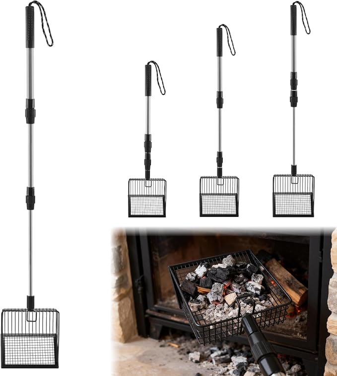 Long Handle Fireplace Ash Sifter, Hollow Out Metal Coal Shovel by ATROPOS