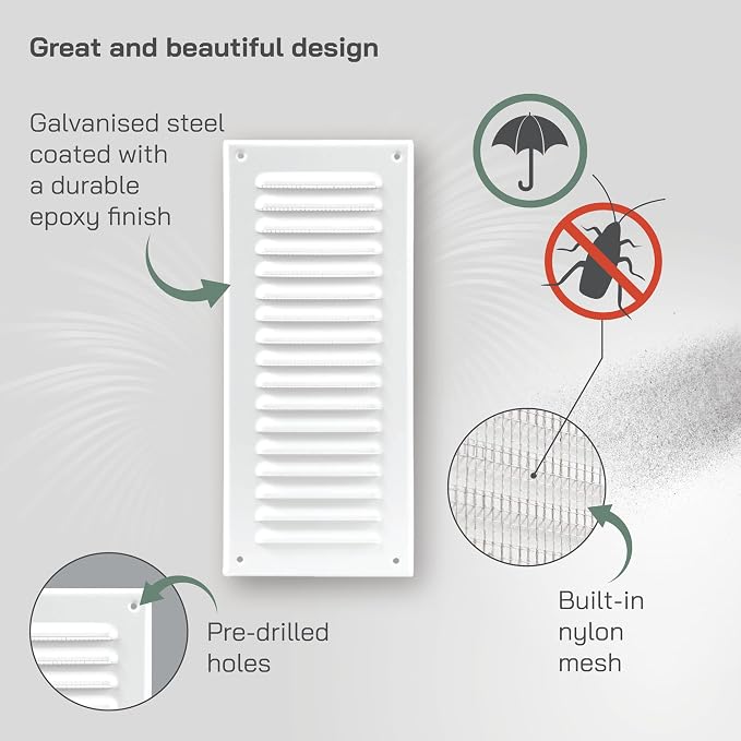 Vent Systems – 3.35 x 9.84 Inch White Metal Rectangular Soffit Air Vent Grille - Image 3