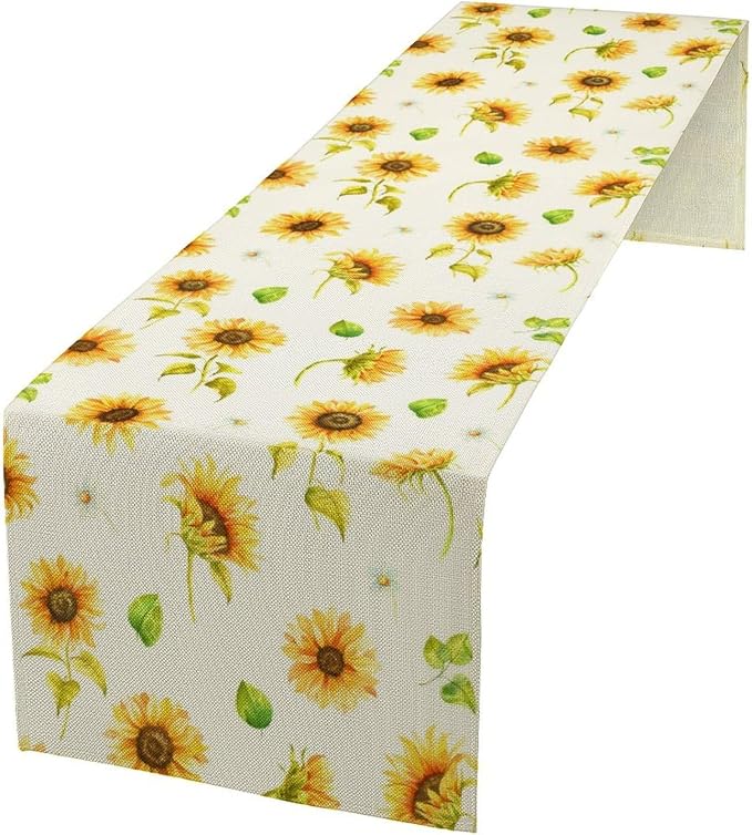 Yellow Sunflower Table Runner, Seasonal Spring Summer Flowers Table Decor by Unknown