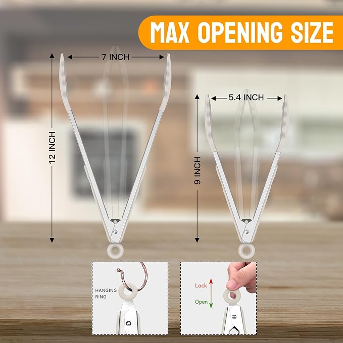 HOTEC Premium Stainless Steel Locking Kitchen Tongs - Image 8