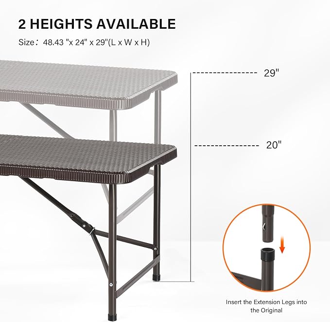 VINGLI 4 FT Plastic Folding Camping Table, Portable in/Outdoor Party Picnic - Image 3