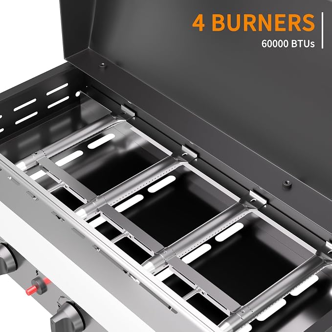 4 Burner Propane Griddle with Lid, 30 Inch Stainless Steel Portable Detachable - Image 4