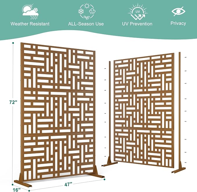Metal Privacy Screen for Outdoor & Indoor Use, Free Standing Privacy Screen for - Image 3