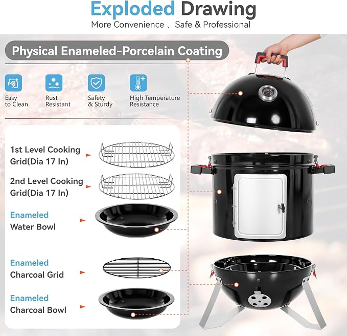 GREEN PARTY 18" Vertical Charcoal Smoker Grill Bullet Water Smoker Barbeque - Image 5