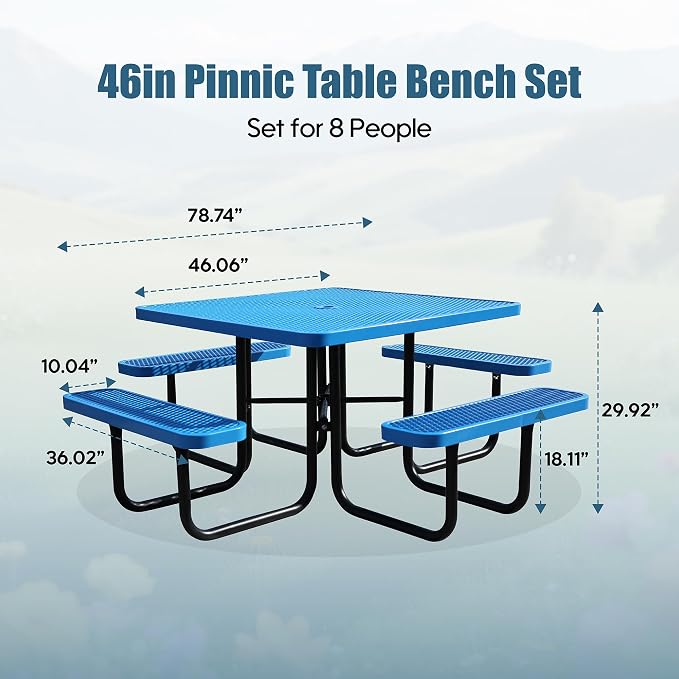 46'' Square Picnic Table for Outdoors, Commercial Steel Metal Picnic Tables - Image 2