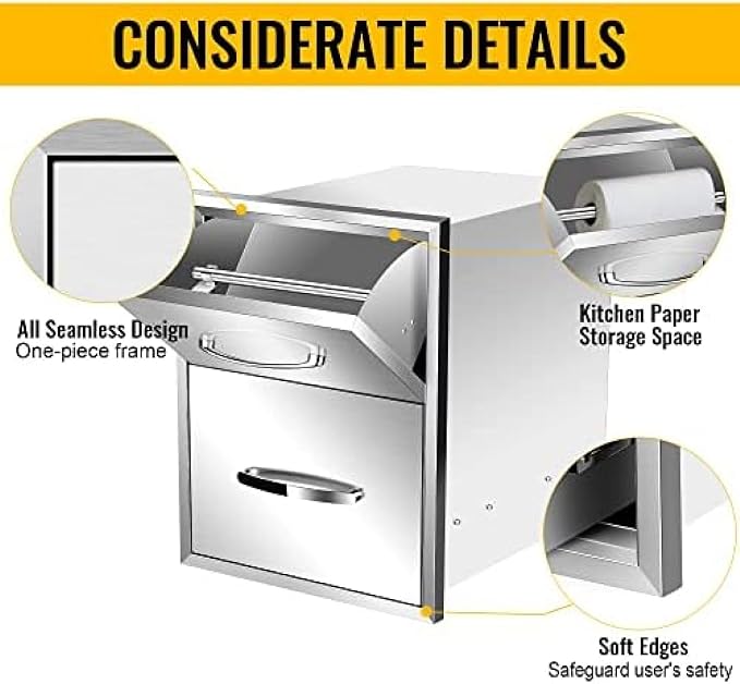 BBQ Outdoor Kitchen Drawers Stainless Steel 3-Drawer BBQ Drawer Enclosed - Image 5
