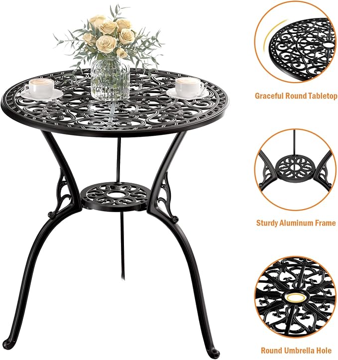 Patio Bistro Set of 2, Cast Aluminum, Outdoor Set w/Umbrella Hole, 3 Piece - Image 3