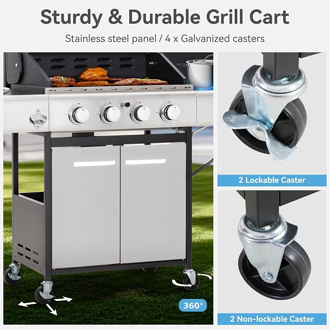 GREEN PARTY 4 Burner BBQ Propane Gas Grill - Image 9
