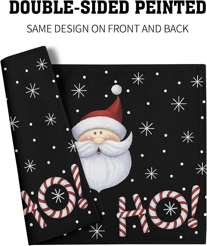 Giwawa Christmas Placemats Set of 4, Santa Claus Laugh Winter Snowflake Black - Image 5