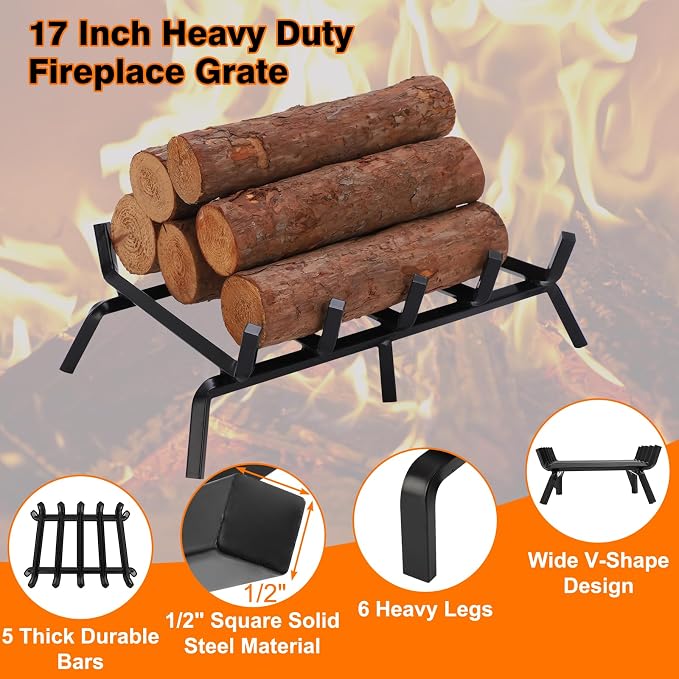 FEED GARDEN Small Fireplace Grate 17 inch Heavy Duty Fireplace Log Holder - Image 2