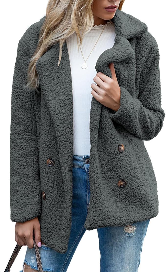 Women's Winter Warm Plush Cardigan Fuzzy Fleece Lapel Jacket by Unknown