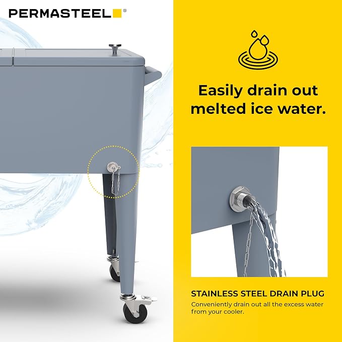 Permasteel 80 Quart Party Cooler, Rolling Ice Chest - Image 7