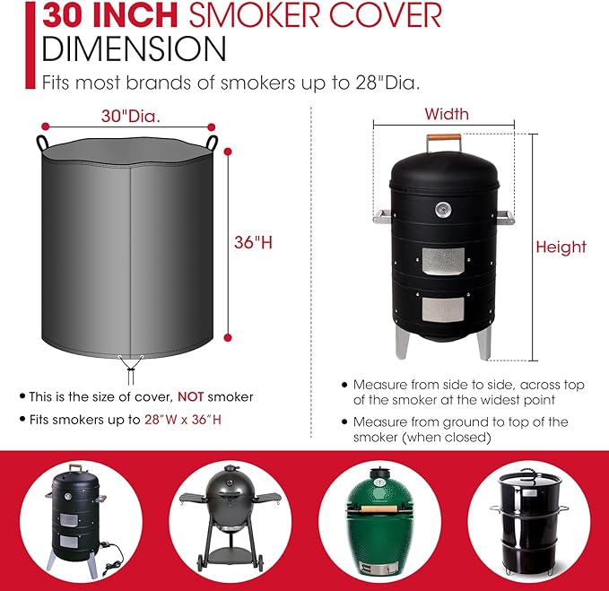 Unicook Round Smoker Cover 30 Inch, Heavy Duty Waterproof Charcoal Kettle BBQ - Image 2