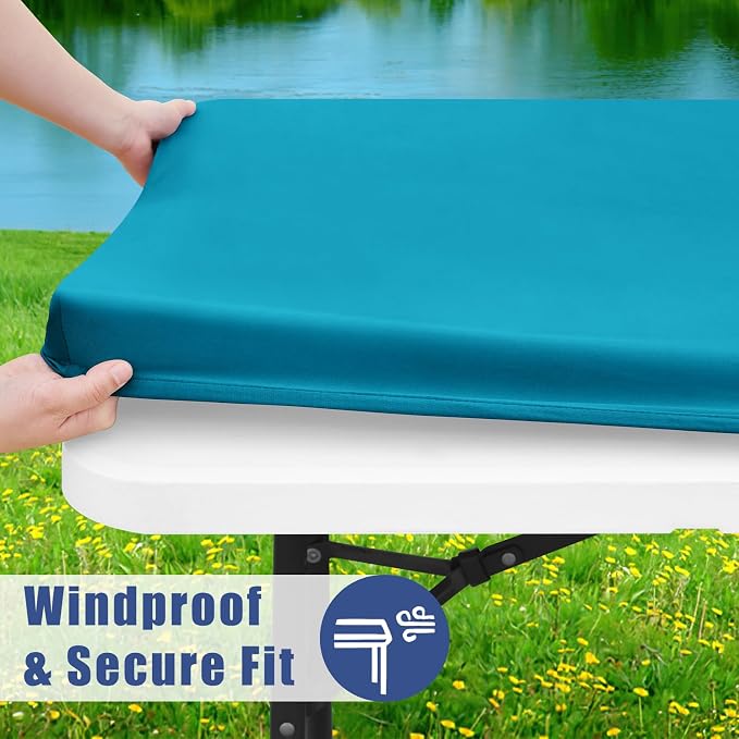 Spandex 6 Foot Rectangle Table Cloth 6 Pack, Elastic Fitted Tablecloths - Image 3
