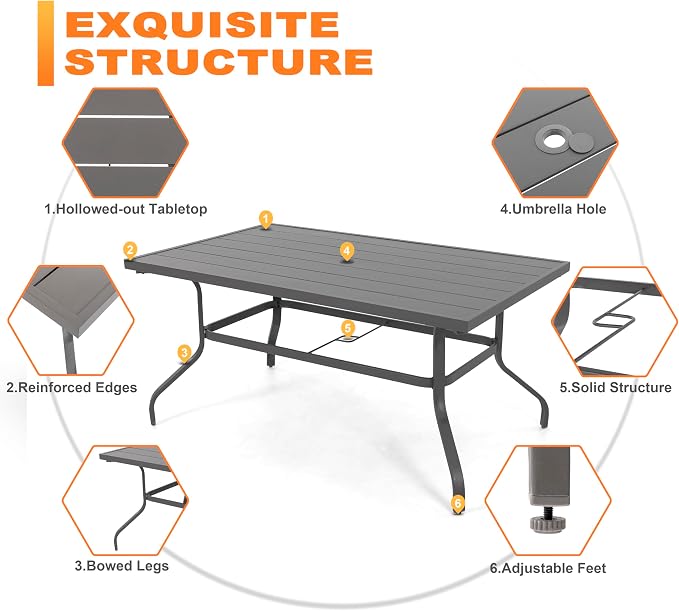 NUU GARDEN Outdoor 61" x 37" Rectangle Dining Table - Image 6