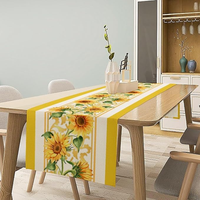 Yellow Sunflower Table Runner, Spring Summer Seasonal Floral Farmhouse Rustic - Image 2