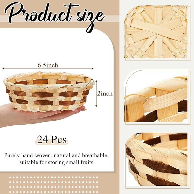 Sintuff 24 Pcs Small Woven Basket Round Bamboo Gift Baskets 6. 5 x 2 Inches - Image 2