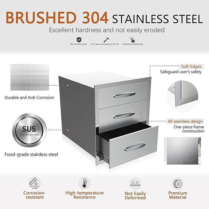 Outdoor Kitchen Drawers, Box Frame Style Flush Mount BBQ Drawer w/Stainless - Image 6