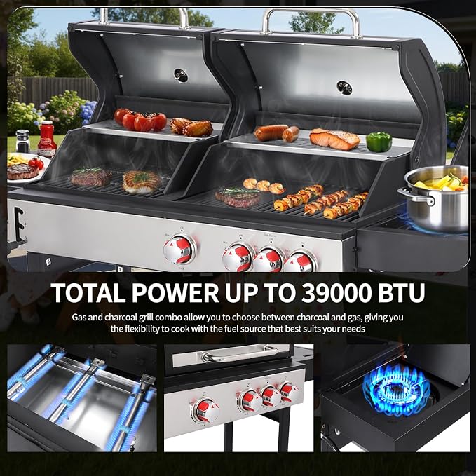 Propane Gas and Charcoal Grill Combo | Griddle Grill - Image 3