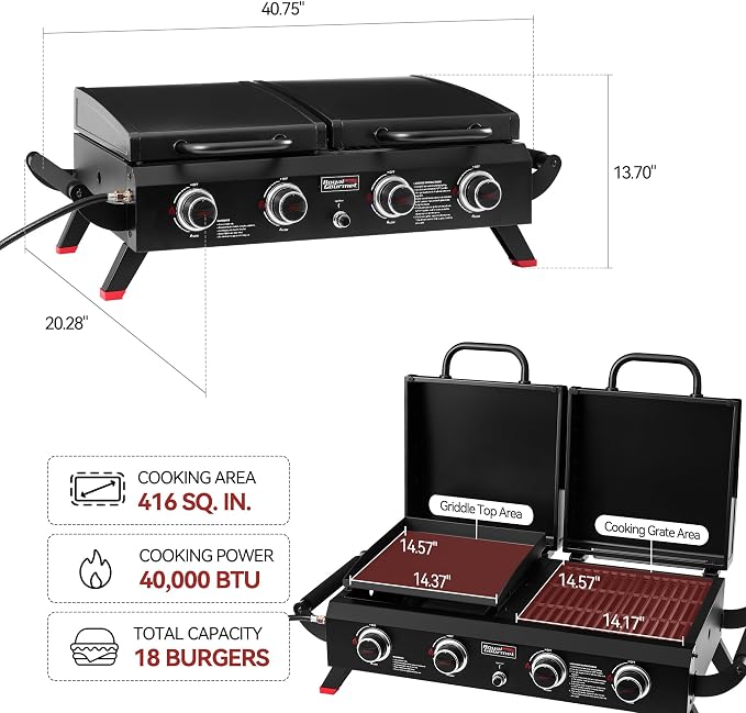 Royal Gourmet GD4002TP 4 Burner Propane Gas Grill and Griddle Combo - Image 4