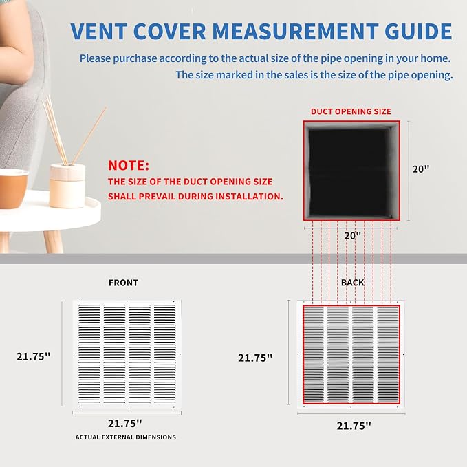 20x20 Return Air Grille, Air Return Vent Cover, AC Vent Cover, Cold Air Return - Image 3