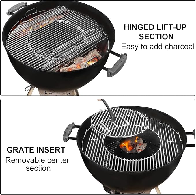 Hinged Cooking Grate for 22.5” Charcoal Grill, Charcoal Kettle, One-Touch Silver - Image 7