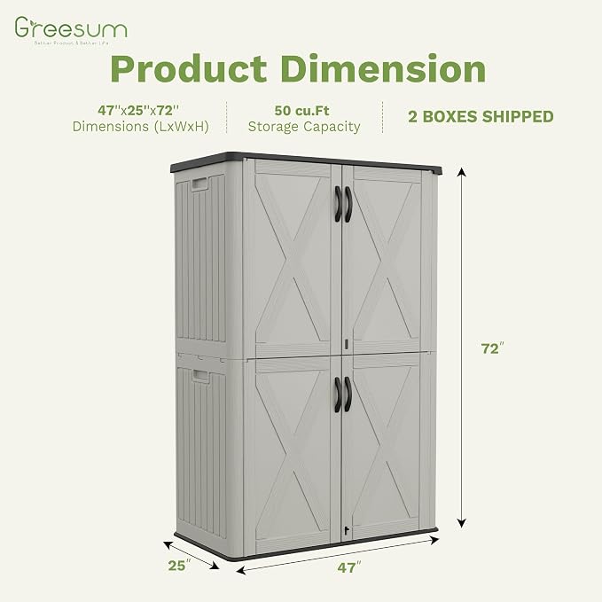Greesum Outdoor Storage Cabinet, 50 Cu.Ft Deck Box Without Shelves, Waterproof - Image 3