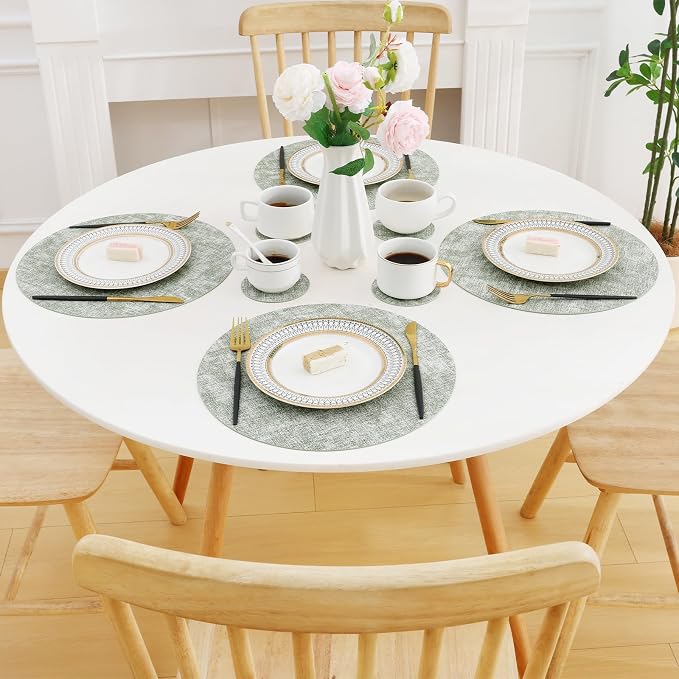Homaxy Round Faux Leather Placemats and Coasters, Washable Dual-Side Table Mats - Image 8