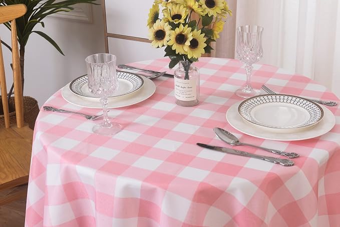 Cupuamon 2 Pack Waterproof Polyester Fabic Round Checkered Tablecloth，60 - Image 4