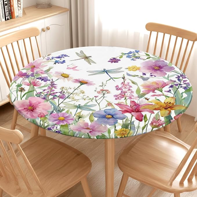 Spring Summer Floral Round Fitted Tablecloth - Image 2