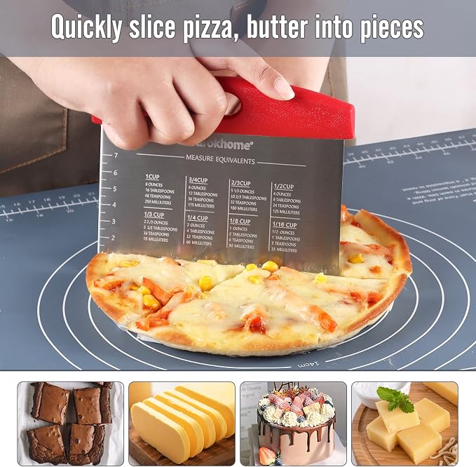 Ourokhome Dough Pastry Bench Cutter Scraper, Stainless Steel Pizza Cutter - Image 3