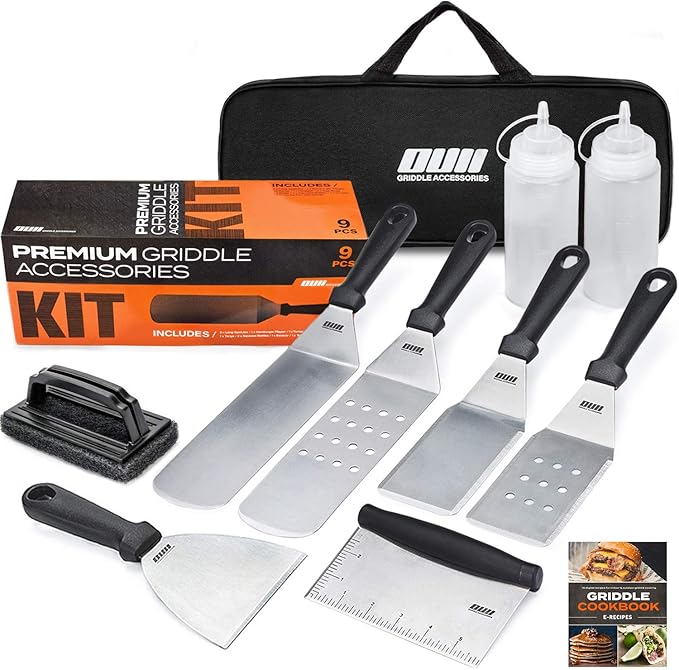 Barbecue Tool Set, 9-Piece Stainless Steel Griddle Kit with Carry Bag