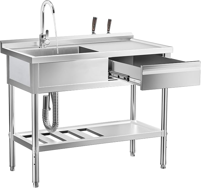 WOEDEN 39" 304 Stainless Steel Utility Sink, Free-Standing Commercial Sink by Unknown