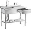 WOEDEN 39" 304 Stainless Steel Utility Sink, Free-Standing Commercial Sink by Unknown