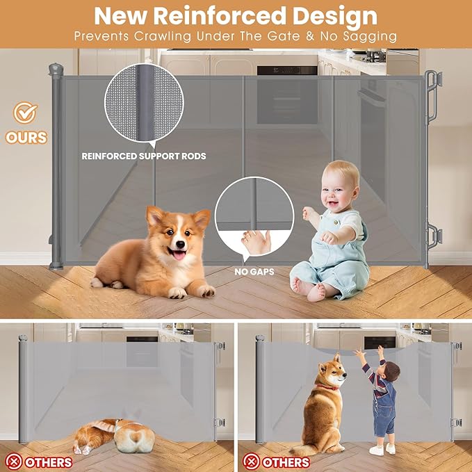 Reinforced Retractable Baby Gate or Mesh Dog Gate, Wide Pet Gate 33.5" Tall - Image 3
